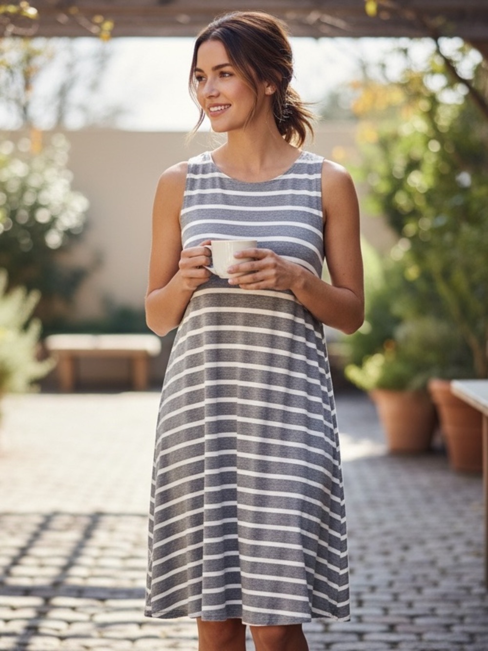 Old Navy Striped Sleeveless Tank Swing Dress Gray/White L